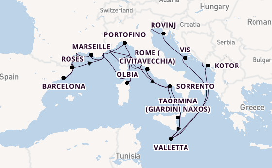 Western Mediterranean from Fusina (Venice) with the Seabourn Ovation 