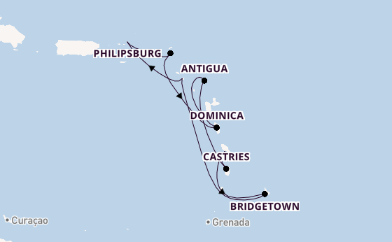 Southern Caribbean from Charlestown (Nevis), St. Kitts with the Arvia
