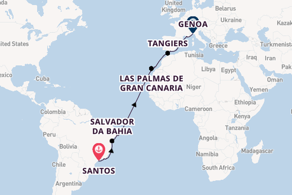 Transatlantic & Repositioning from Santos, Brazil with the MSC Grandiosa