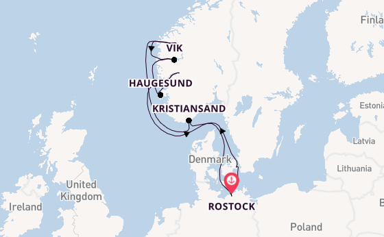 Noorwegen vanaf Rostock, Warnemünde, Duitsland met AIDAmar