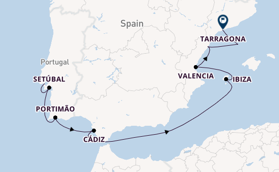 Westelijke Middellandse Zee vanaf Lissabon, Portugal met de L'Austral