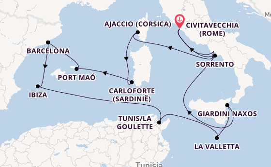 Westelijke Middellandse Zee vanaf Civitavecchia (Rome), Italië met de EXPLORA II