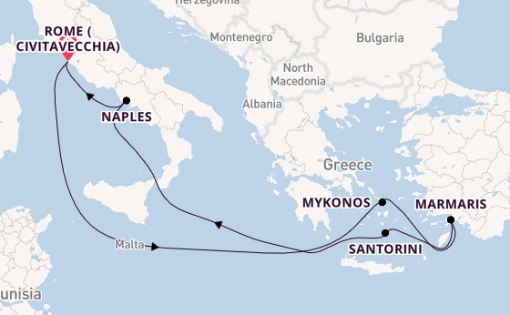 Mediterranean Sea from Rome (Civitavecchia), Italy with the MSC Divina