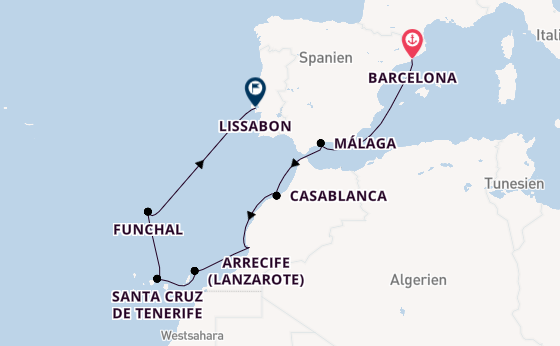 Kanarische Inseln ab Barcelona, Spanien auf der Allura 