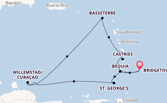 Southern Caribbean from Bridgetown, Barbados with the Silver Spirit