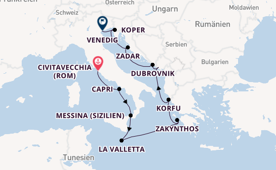 Mittelmeer ab Civitavecchia (Rom), Italien auf der Insignia