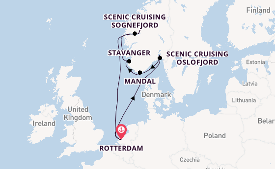 Noorwegen vanaf Rotterdam, Nederland met de Rotterdam