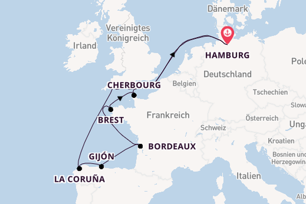 England ab Hamburg, Deutschland auf AIDAbella
