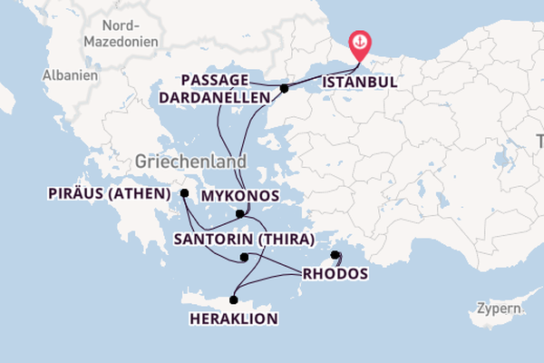 Östliches Mittelmeer ab Istanbul, Türkei auf der Costa Fortuna