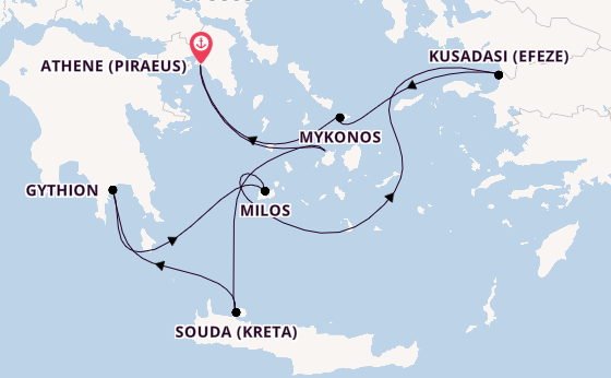 Oostelijke Middellandse Zee vanaf Athene (Piraeus), Griekenland met de Silver Nova
