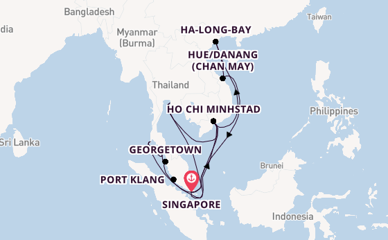Zuidoost-Azië vanaf Singapore, Singapore met de Diamond Princess