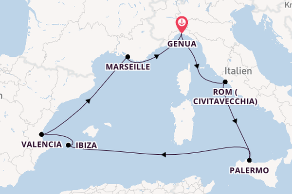 Westliches Mittelmeer ab Genua, Italien auf der MSC Grandiosa