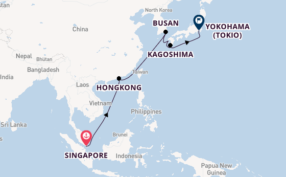 Oost-Azië vanaf Singapore, Singapore met de Queen Elizabeth