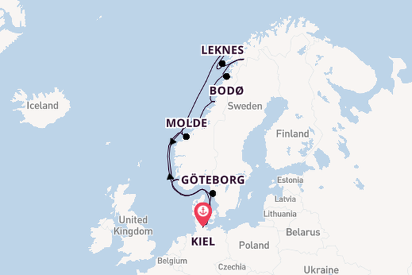 Noorwegen vanaf Kiel, Duitsland met AIDAbella