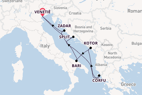 Middellandse Zee vanaf Venetië, Italië met de MSC Opera