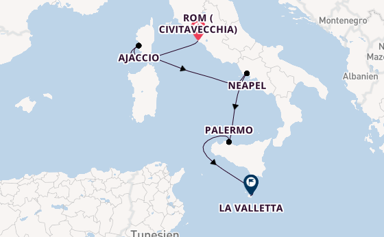 Westliches Mittelmeer ab Civitavecchia (Rom), Italien auf AIDAblu