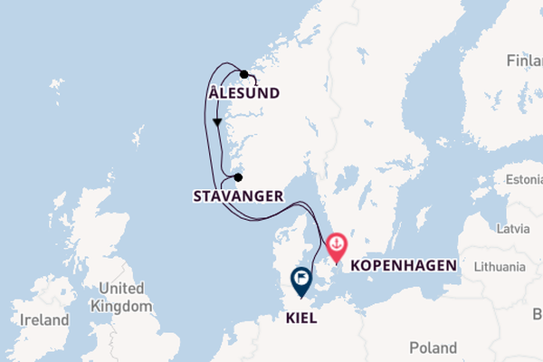 Noorwegen vanaf Kopenhagen, Denemarken met de Costa Diadema