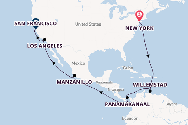Amerikaanse Westkust vanaf New York, Verenigde Staten met de Queen Mary 2