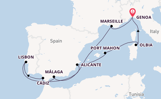 Western Mediterranean from Genoa, Italy with the MSC Sinfonia