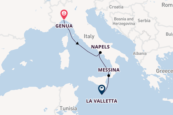 Westelijke Middellandse Zee vanaf Genua, Italië met de MSC World Europa