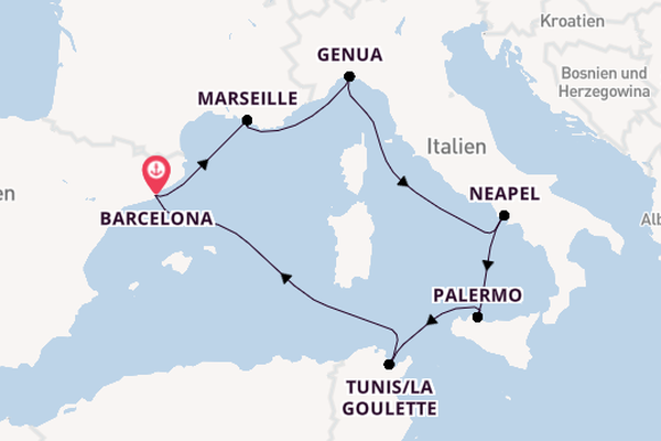 Westliches Mittelmeer ab Barcelona, Spanien auf der MSC Euribia