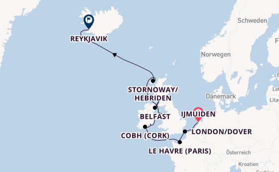 Britische Inseln ab Ijmuiden, Niederlande auf der Seven Seas Mariner