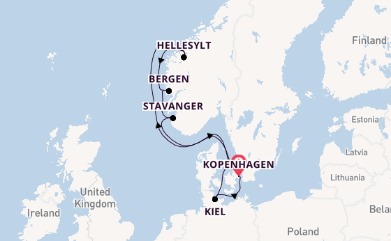 Noorwegen vanaf Kopenhagen, Denemarken met de Costa Diadema