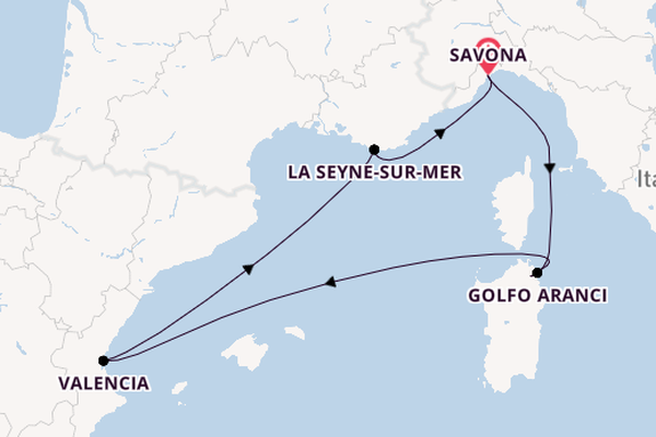 Westliches Mittelmeer ab Savona, Italien auf der Costa Fascinosa