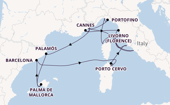 Westelijke Middellandse Zee vanaf Civitavecchia (Rome), Italië met de EXPLORA II