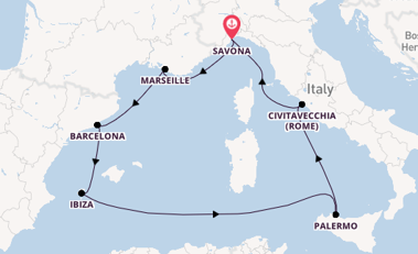 Westelijke Middellandse Zee vanaf Savona, Italië met de Costa Smeralda