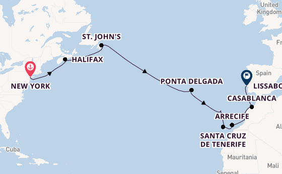 trans-Atlantisch vanaf New York, Verenigde Staten met de Seven Seas Mariner