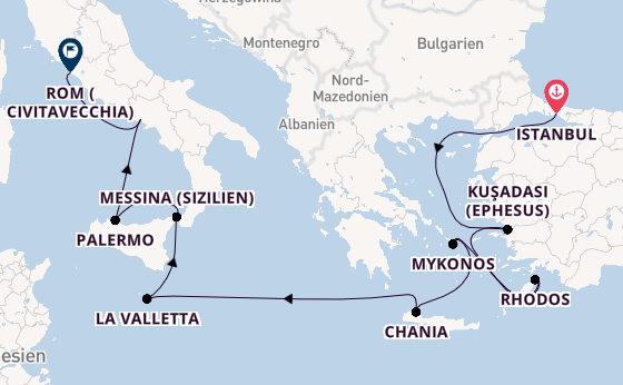 Mittelmeer ab Istanbul, Türkei auf der Enchanted Princess