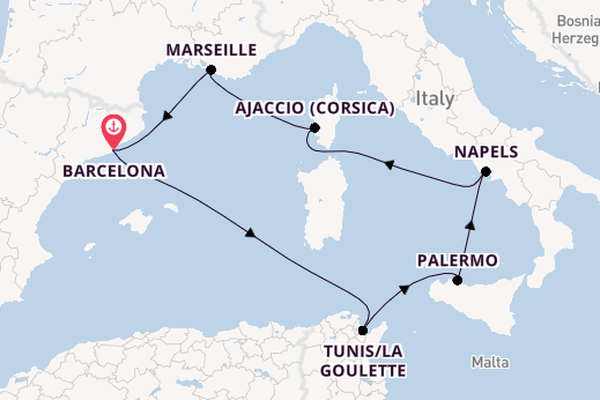 Westelijke Middellandse Zee vanaf Barcelona, Spanje met de Carnival Sunshine