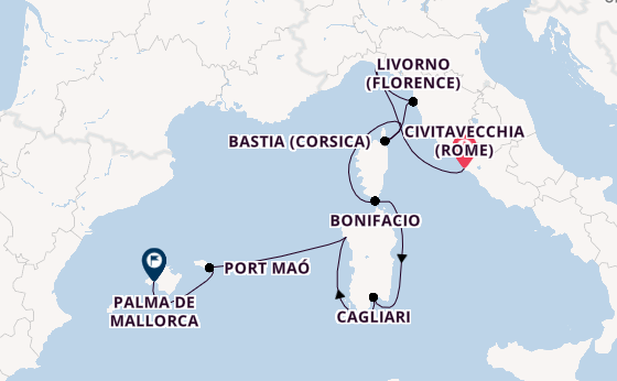Westelijke Middellandse Zee vanaf Civitavecchia (Rome), Italië met de MS EUROPA