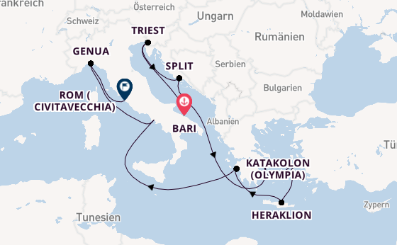 Mittelmeer ab Bari, Italien auf der MSC Splendida