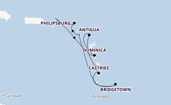 Southern Caribbean from Charlestown (Nevis), St. Kitts with the Arvia