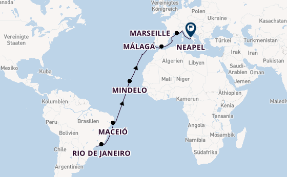 Transatlantik ab Santos (Sao Paulo), Brasilien auf der MSC Seaview