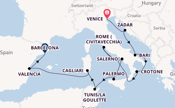 Western Mediterranean from Venice, Italy with the Viking Vela
