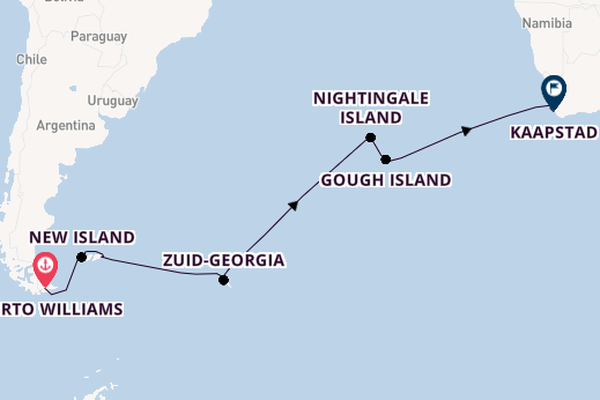 trans-Atlantisch vanaf Puerto Williams, Chili met de Silver Wind