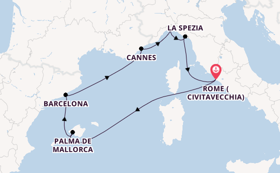 Western Mediterranean from Rome (Civitavecchia), Italy with the MSC Grandiosa
