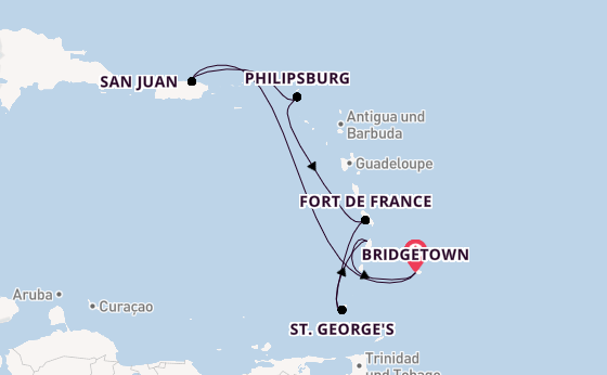 Karibik ab Bridgetown, Barbados auf der Crown Princess