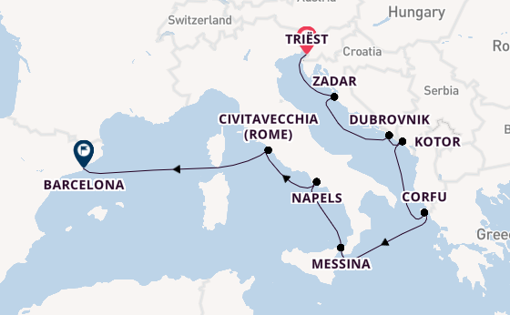 Middellandse Zee vanaf Triëst, Italië met de Oosterdam