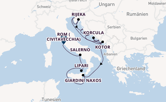 Mittelmeer ab Dubrovnik, Kroatien auf der Seabourn Ovation