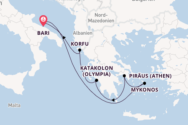 Mittelmeer ab Bari, Italien auf der MSC Orchestra 