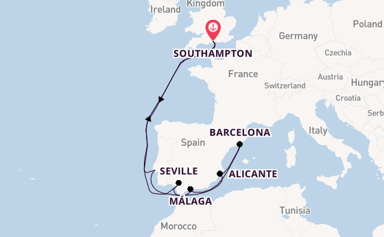 Western Mediterranean from Southampton, England with the Queen Victoria