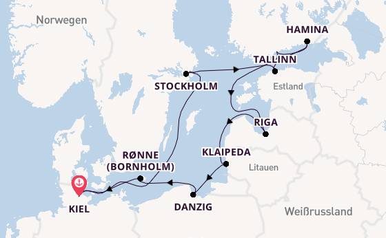 Ostsee ab Kiel, Deutschland auf AIDAbella