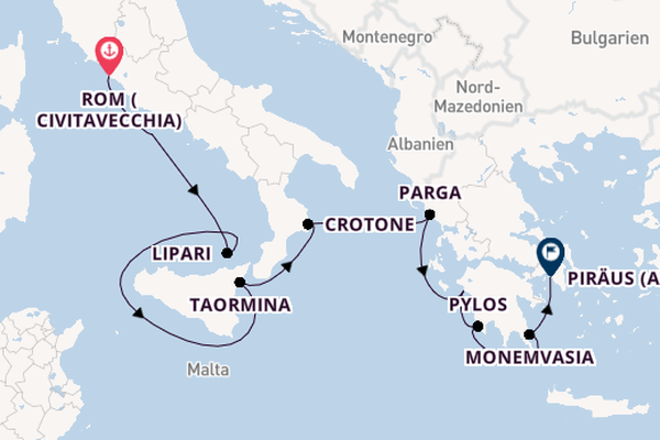 Mittelmeer ab Civitavecchia (Rom), Italien auf der Royal Clipper