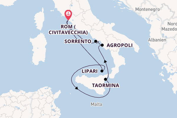 Westliches Mittelmeer ab Civitavecchia (Rom), Italien auf der Star Clipper