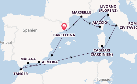Westliches Mittelmeer ab Barcelona, Spanien auf der Oosterdam