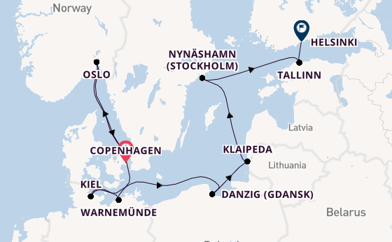 Norway from Copenhagen, Denmark with the Norwegian Prima